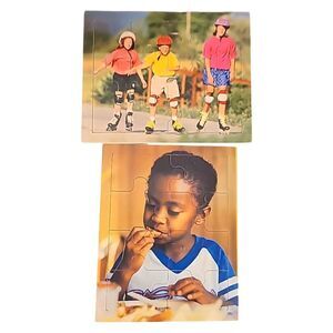 2 Vintage Real‎ Photo Toddler Wooden Board Puzzles